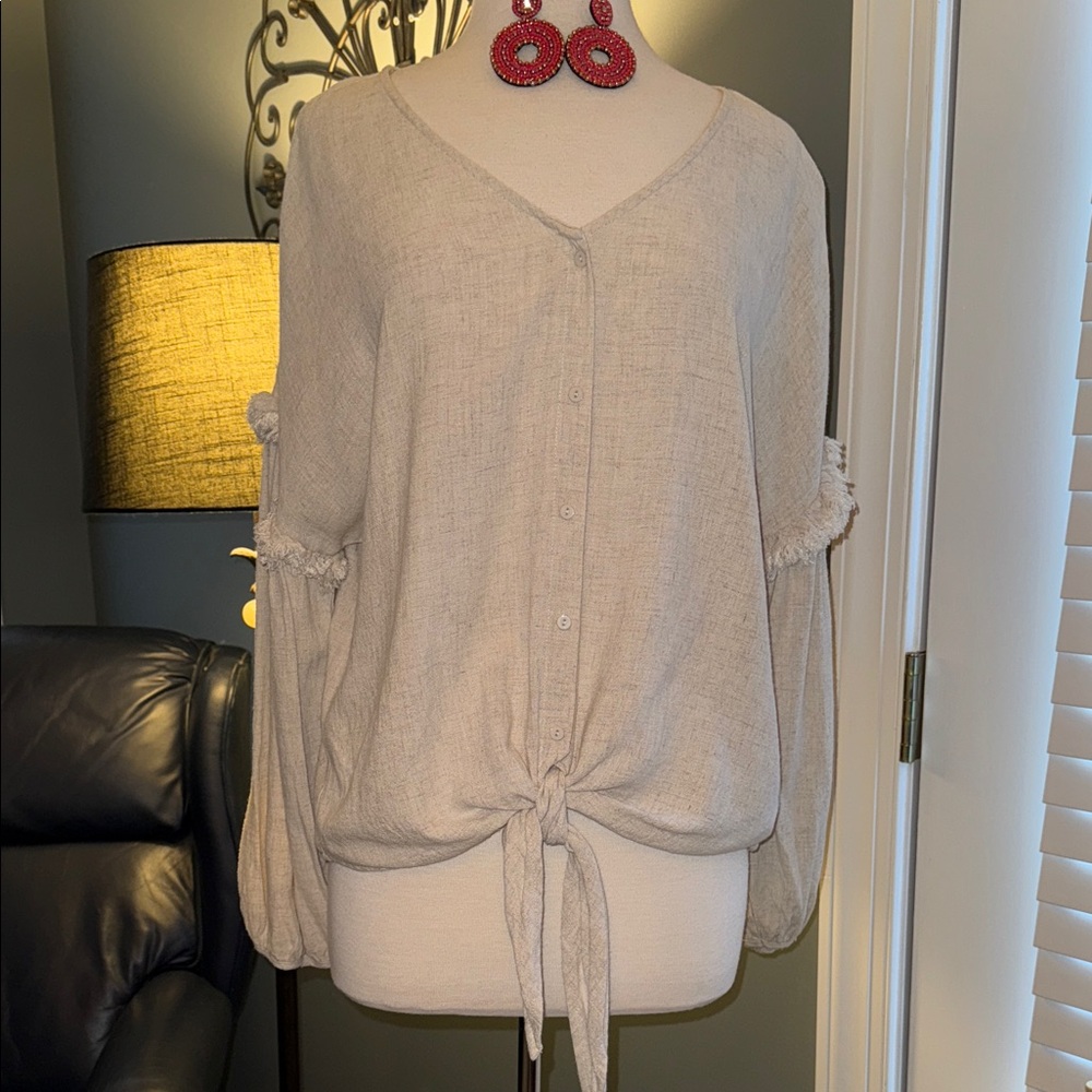 Umgee Cream Blouse with Button Detail